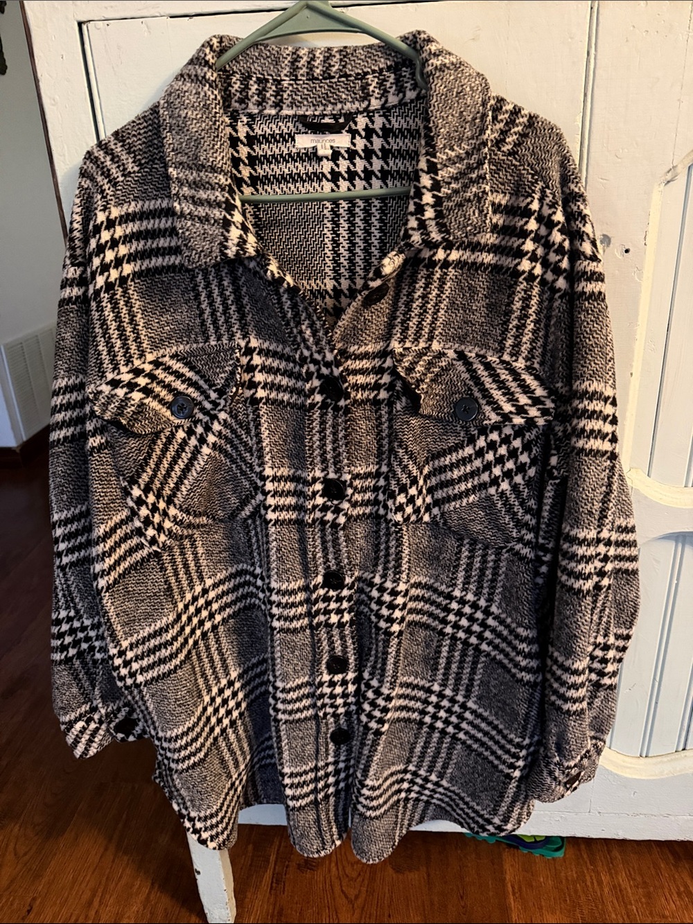 Maurices Black & White Plaid Teddy Shacket